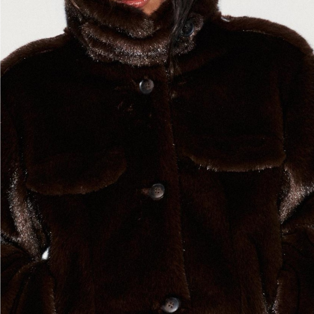 Zara Brown Faux Fur Jacket - Picture 2 of 3
